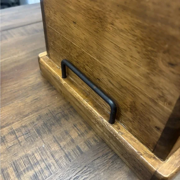 Beautiful vintage solid wood bread box with removable rack and tray